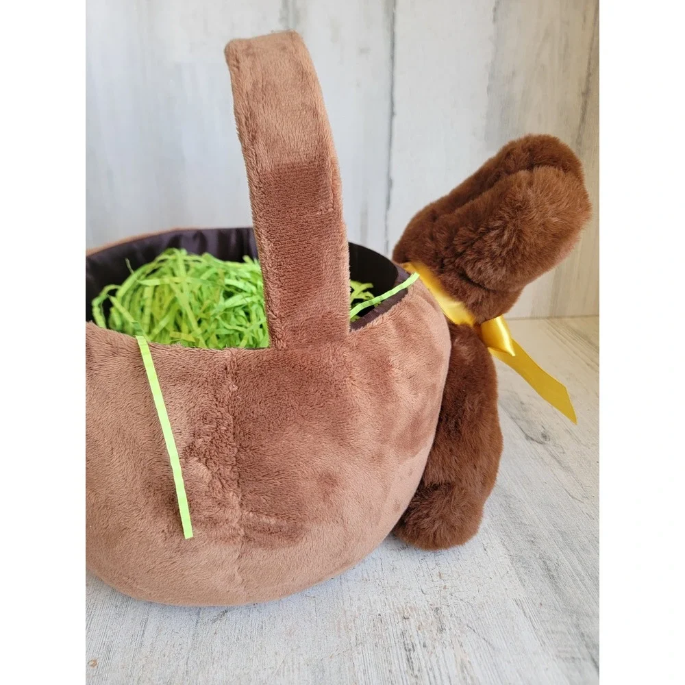 faux Chocolate Easter Bunny plush basket spring home decor rabbit bucket bow